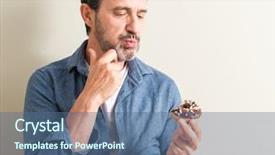  Presentation with thinking brain - Cool new PPT theme with brain food - senior man eating chocolate donut backdrop and a ocean colored foreground