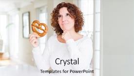  Presentation with salty - Slide deck having brain food - senior woman eating german salty background and a white colored foreground