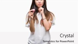  Presentation with pink curveds - Cool new presentation theme with brain food - young asian woman eating pink backdrop and a  colored foreground