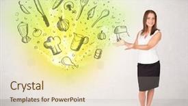  Presentation with nutritional requirements - Presentation design featuring brain food - young girl presenting nutritional cloud background and a lemonade colored foreground