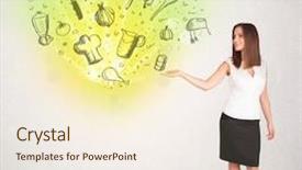  Presentation with nutritional assessment - Presentation theme with brain food - young girl presenting nutritional cloud background and a sky blue colored foreground