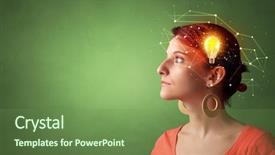  Presentation with lighting - Audience pleasing presentation theme consisting of brain function - head with new idea lighting backdrop and a seafoam green colored foreground