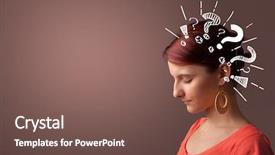  Presentation with questions question marks idea - Cool new presentation design with brain function - head with white question marks backdrop and a violet colored foreground