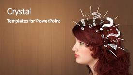  Presentation with question marks - Presentation design having brain function - head with white question marks background and a coral colored foreground