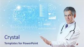  Presentation with middle ages portrait - PPT theme having brain function - middle aged neurologist showing background and a sky blue colored foreground