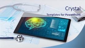  Presentation with medical devices - Colorful PPT layouts enhanced with brain functionality report with medical backdrop and a  colored foreground