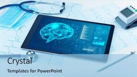  Presentation with medical devices - Cool new slide deck with brain functionality report with medical backdrop and a light blue colored foreground