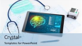  Presentation with medical devices - Presentation theme enhanced with brain functionality report with medical background and a light blue colored foreground