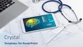  Presentation with medical devices - Presentation design enhanced with brain functionality report with medical background and a sky blue colored foreground