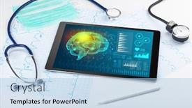  Presentation with medical devices - Beautiful theme featuring brain functionality report with medical devices backdrop and a light blue colored foreground