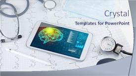  Presentation with medical devices - Colorful presentation enhanced with brain functionality report with medical devices backdrop and a sky blue colored foreground