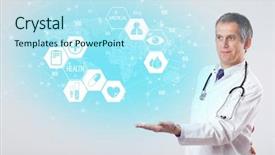  Presentation with medical concept - Theme consisting of brain funtional connectivity - middle aged professional doctor background and a  colored foreground