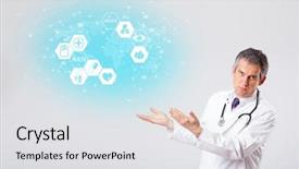  Presentation with medical brain - Presentation design featuring brain funtional connectivity - middle aged professional doctor background and a  colored foreground