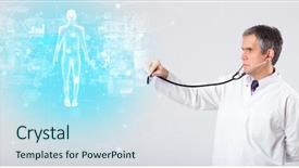  Presentation with aged map - Amazing presentation having brain funtional connectivity - middle aged scientist with full backdrop and a sky blue colored foreground