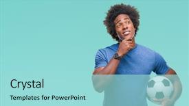  Presentation with american football - Audience pleasing PPT theme consisting of brain sports - afro american man holding football backdrop and a arctic colored foreground