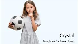  Presentation with soccer - Beautiful presentation theme featuring brain sports - brunette hispanic girl holding soccer backdrop and a cool aqua colored foreground