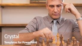  Presentation with brain thinking - PPT theme featuring brain leadership - mature man thinking while playing background and a coral colored foreground