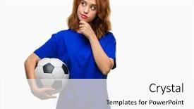  Presentation with beautiful midnight sun over - Theme consisting of holding soccer football ball serious background and a white colored foreground