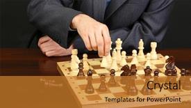  Presentation with black business - Colorful slides enhanced with brain games - young business man playing chess backdrop and a gold colored foreground