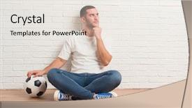  Presentation with brain thinking - Colorful PPT theme enhanced with brick wall holding soccer football backdrop and a lemonade colored foreground