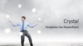  Presentation with electrical brain - Presentation design with businessman juggling with electrical bulb background and a light gray colored foreground