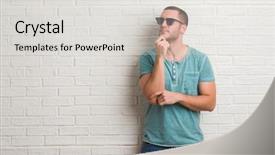  Presentation with white brick wall - PPT theme having brain green background - young caucasian man standing background and a  colored foreground