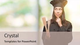  Presentation with cook chef - Presentation theme having brain green background - young hispanic cook woman wearing background and a mint green colored foreground