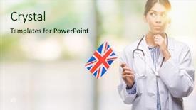  Presentation with unit rates uk flag - Slides enhanced with brain green background - young hispanic doctor woman holding background and a  colored foreground