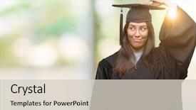  Presentation with hispanic - Slide deck consisting of brain green background - young hispanic woman wearing graduated background and a lemonade colored foreground