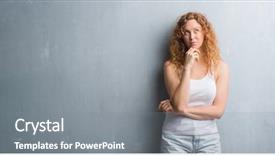  Presentation with grey - Presentation design consisting of brain green background - young redhead woman over grey background and a  colored foreground