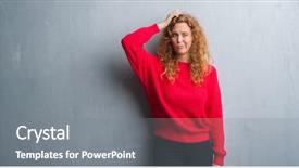  Presentation with red grey - Presentation design having brain green background - young redhead woman over grey background and a  colored foreground