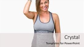  Presentation with brain thinking - Slide set consisting of brain sports - beautiful middle age woman wearing background and a light gray colored foreground