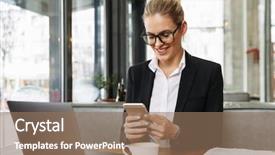  Presentation with cafe - Presentation having brain happy - smiling blonde business woman sitting background and a coral colored foreground