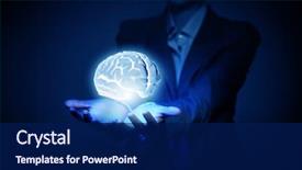  Presentation with intelligence - Beautiful presentation theme featuring brain in hand or save backdrop and a navy blue colored foreground
