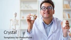  Presentation with pollution and human health - Beautiful theme featuring brain injury - crazy doctor studying human skeleton backdrop and a light blue colored foreground