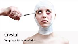  Presentation with brain surgery - Presentation theme featuring brain injury - surgery victim medical concept special background and a light gray colored foreground