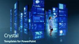  Presentation with telemedicine - PPT theme enhanced with monitors tomography - doctor in telemedicine concept pressing background and a ocean colored foreground