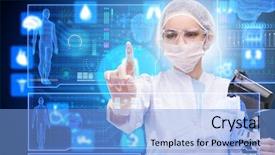  Presentation with telemedicine - Beautiful slide set featuring ct brain - woman doctor in telemedicine futuristic backdrop and a light blue colored foreground