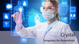  Presentation with telemedicine - PPT layouts with telehealth - woman doctor in telemedicine futuristic background and a light blue colored foreground