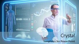  Presentation with mhealth - Presentation theme featuring artificial intelligence application - woman doctor in telemedicine mhealth background and a light blue colored foreground