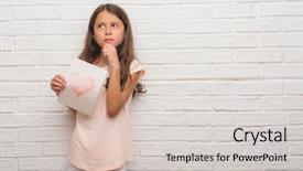  Presentation with paint white brick wall - Slides featuring brain kids - young hispanic kid over white background and a lemonade colored foreground