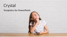  Presentation with idea - Beautiful presentation theme featuring brain kids - young hispanic kid sitting backdrop and a light gray colored foreground