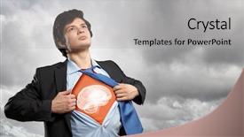  Presentation with super hero - Audience pleasing slide deck consisting of brain leadership - businessman opening his shirt backdrop and a light gray colored foreground