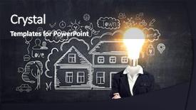  Presentation with ideas - Presentation design enhanced with brain leadership - head full of ideas mixed background and a dark gray colored foreground