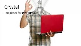  Presentation with bulb brain - Audience pleasing PPT theme consisting of brain light bulb - lamp-head male with laptop backdrop and a white colored foreground