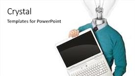  Presentation with blue brain - Audience pleasing theme consisting of brain light bulb - male with lamp-head in blue backdrop and a white colored foreground