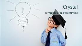  Presentation with new idea innovation - Slides having brain light bulb - smart boy stands background and a sky blue colored foreground