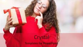  Presentation with gift - Theme consisting of brain love - young brunette girl holding background and a crimson colored foreground