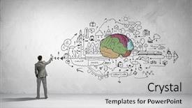  Presentation with marketing - Beautiful slides featuring brain marketing - rear view of businessman drawing backdrop and a light gray colored foreground