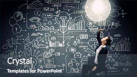  Presentation with bulb brain - Theme with brain marketing - young businesswoman sitting on chair background and a dark gray colored foreground